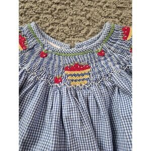Anavini Smocked Dress Blue Gingham Embroidered Apple Theme  SZ 2T